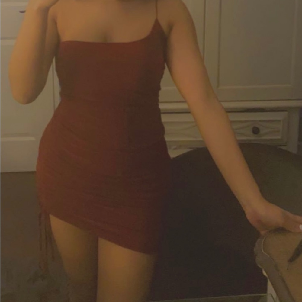 RED RUCHED MINI DRESS